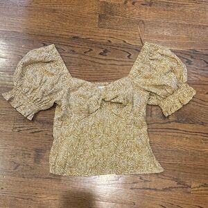 Nine West Beige Patterned Puff Sleeve Blouse